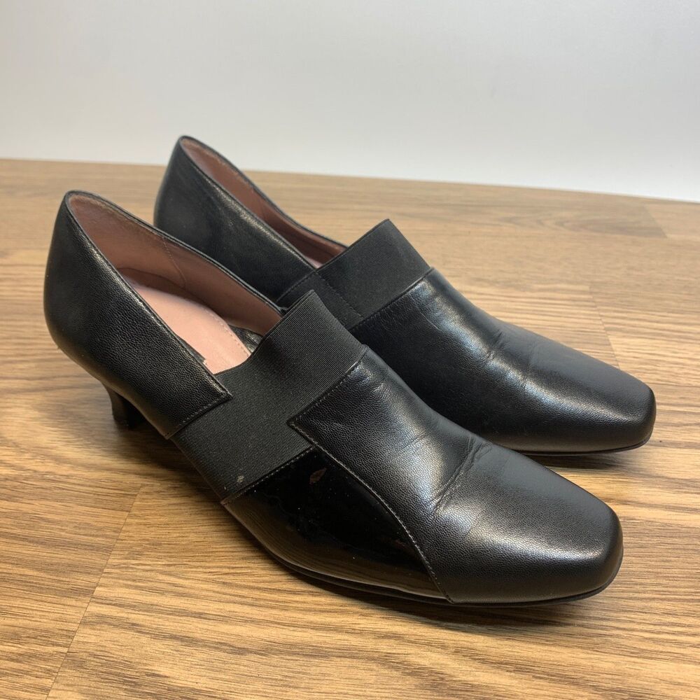 BeautiFeel Rosaline Black Leather Square Toe Cushioned Kitten Heel 39 / 8